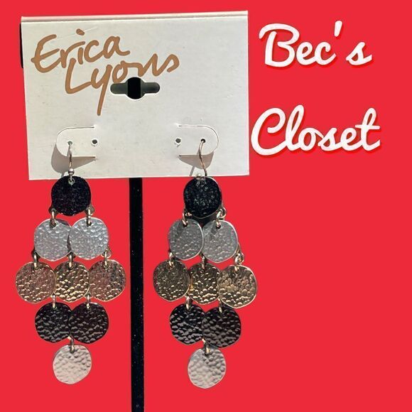 Erica Lyons Gold Silver Black Tone Diamond Fishhook Dangle - Picture 4 of 4